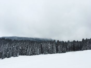 Snow covered landscape against sky