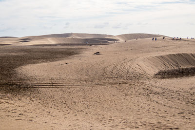 Sand dunes in desert against sky