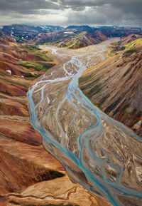 Aerial view of landscape against cloudy sky