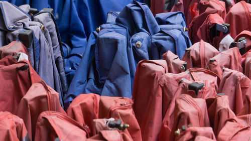 Red and blue umbrellas