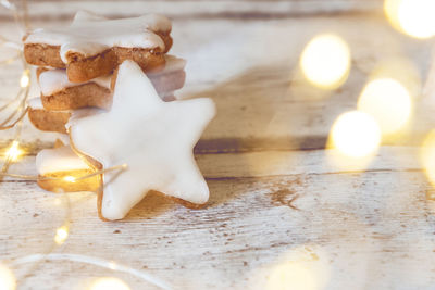 Close-up of cookies on table