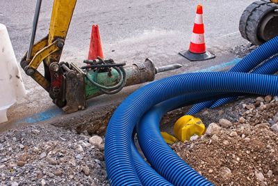 High angle view of yellow pipe on road