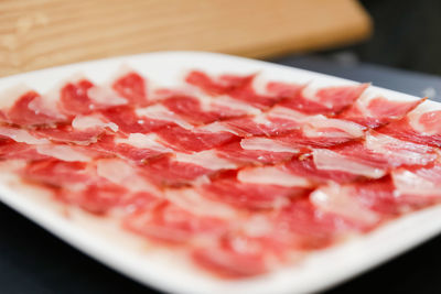High angle view of strawberry on table