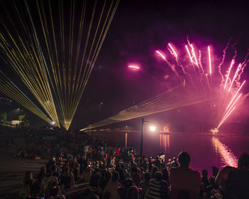 Firework display at night