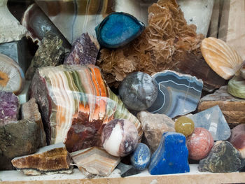 Colorful gemstones on table