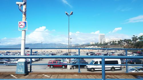 View of city against blue sky