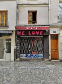 Closed door of building