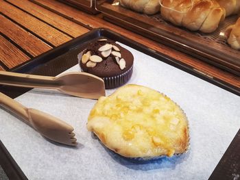 High angle view of dessert on table