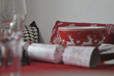 Close-up of tea cup on table