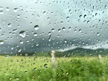Full frame shot of raindrops on glass window