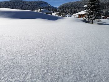 Snow covered land and mountains