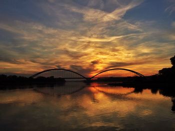 Bridge over river at sunset