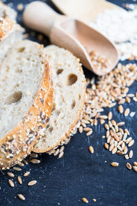 Close-up of wheat and bread