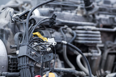 Close-up of a bunch of black wires - a wiring of a truck