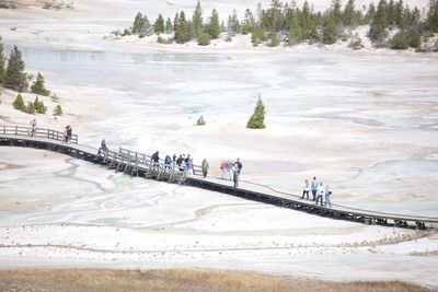 High angle view of people on beach