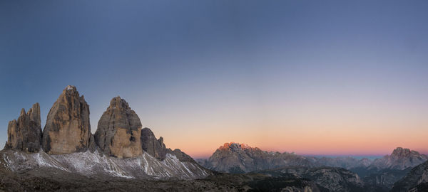 Panoramic view of mountains against blue sky