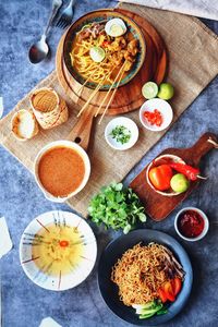 High angle view of food on table