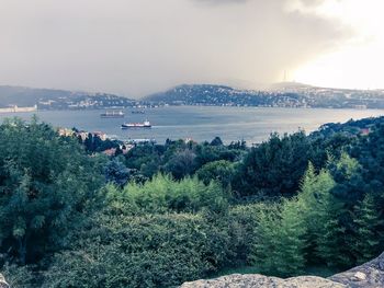 Scenic view of bay against sky