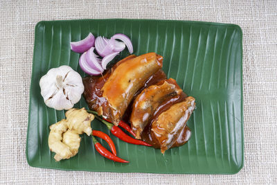 High angle view of breakfast on table