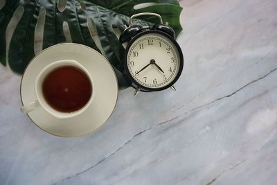 High angle view of coffee on table