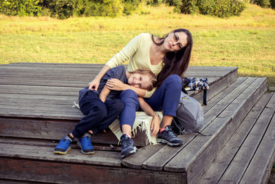 Friends sitting on steps