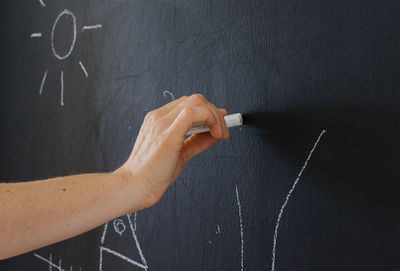 Close-up of hand against the wall