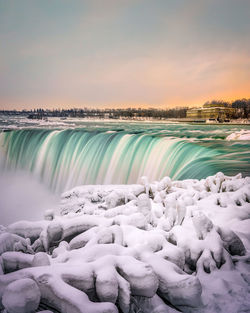 Scenic view of waterfall during winter