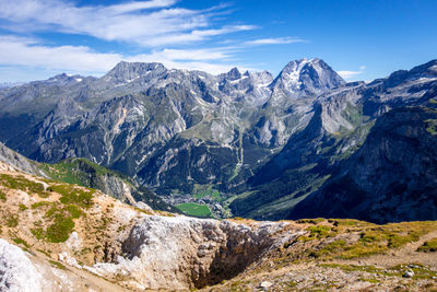 Scenic view of snowcapped mountains against sky