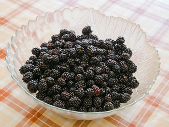 High angle view of berries on table