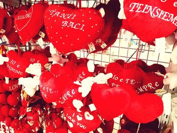 Full frame shot of heart shape with text for sale in market