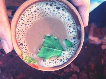 Close-up of drink served on table