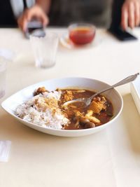 High angle view of meal served on table