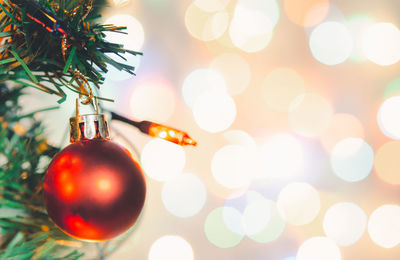 Close-up of illuminated christmas tree