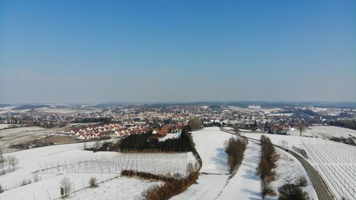 High angle view of town in winter