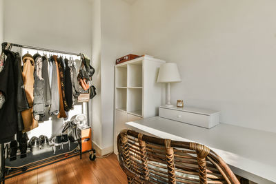 Close-up of clothes hanging on table