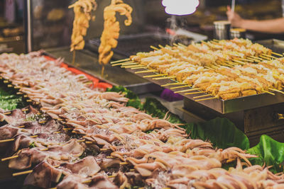 Close-up of skewered meat