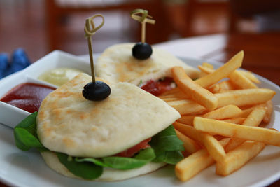 Close-up of breakfast served on table