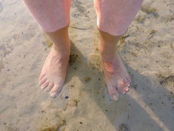 Low section of woman standing on beach