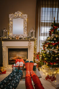 Illuminated christmas tree at home