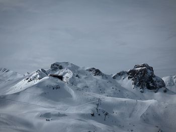 Scenic view of snow covered mountains against sky