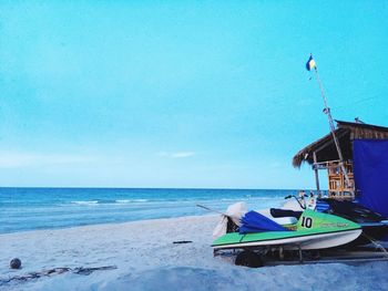 Scenic view of sea against blue sky