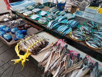 High angle view of food for sale in market