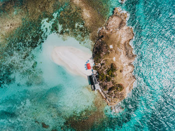 High angle view of men swimming in sea