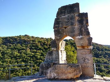 Old ruin building against clear sky