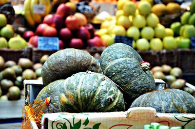 Pumpkins for sale at market stall