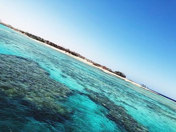 Panoramic shot of sea against clear blue sky