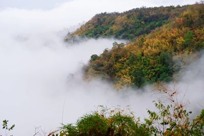 Scenic view of waterfall against sky