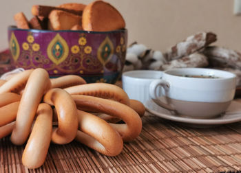 Close-up of breakfast on table