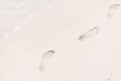 High angle view of footprints on beach
