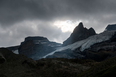 Scenic view of mountains against cloudy sky